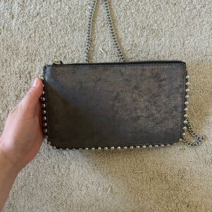 Zara Metallic Gunmetal Stud-Trim Chain Crossbody